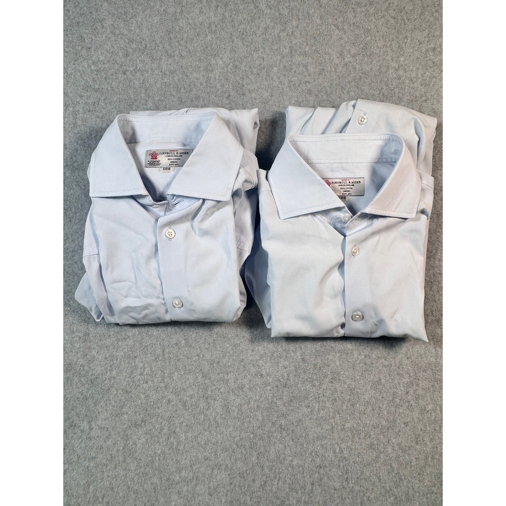 Turnbull & Asser Mens Light Blue Cotton Spread Collar Dress Shirt SBH 15.5 39